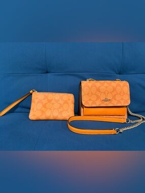 Coach Orange Signature Canvas Crossbody with Matching Wristlet
